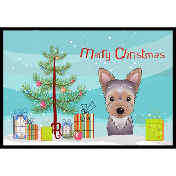 Carolines Treasures Christmas Tree and Yorkie Puppy Indoor or Outdoor Mat- 24 x 36 BB1604JMAT - main